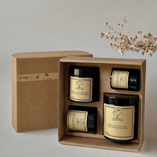 Świece z wosku pszczelego w szkle zestaw 30 ml, 60ml, 120ml, 180ml Apimel