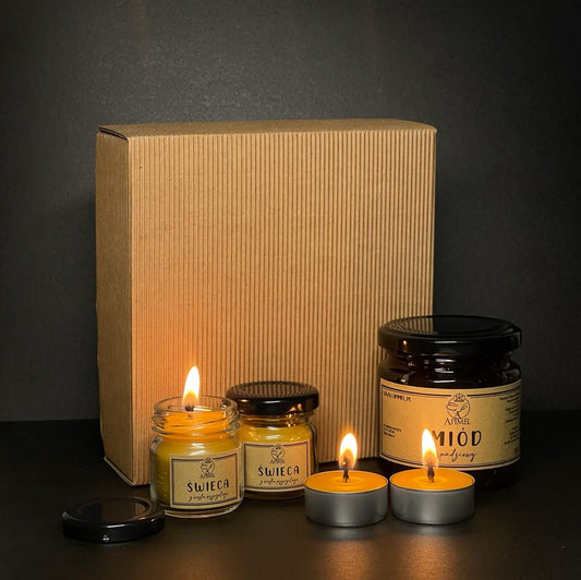 Zestaw prezentowy miód i świece oraz Tealighty