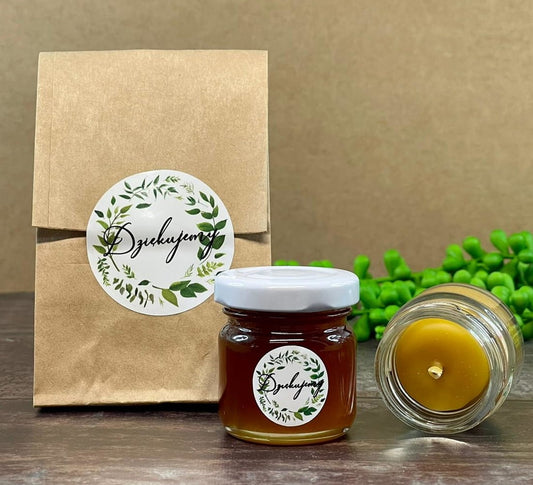 Mini świeczka i słoiczek miodu – naturalny prezent dla gości od Apimel 🐝🎁 - Apimel