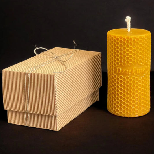 Świece z wosku pszczelego DZIĘKUJE z pudełkiem