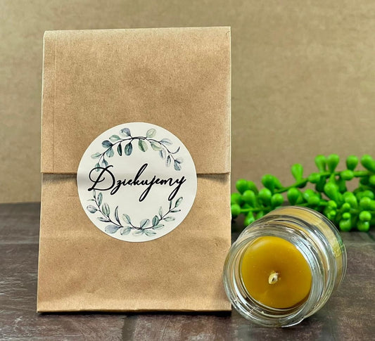 Mini świeczka z wosku pszczelego na prezent z etykietą