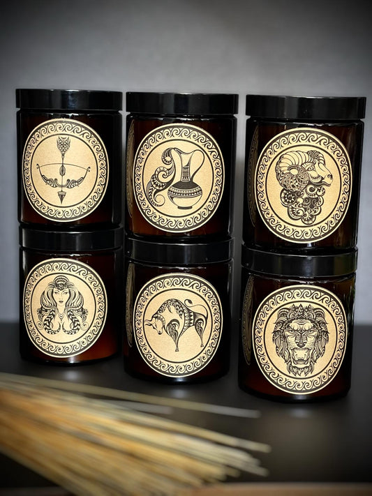 Świeca z wosku pszczelego 180 ml ZNAKI ZODIAKU w szkle