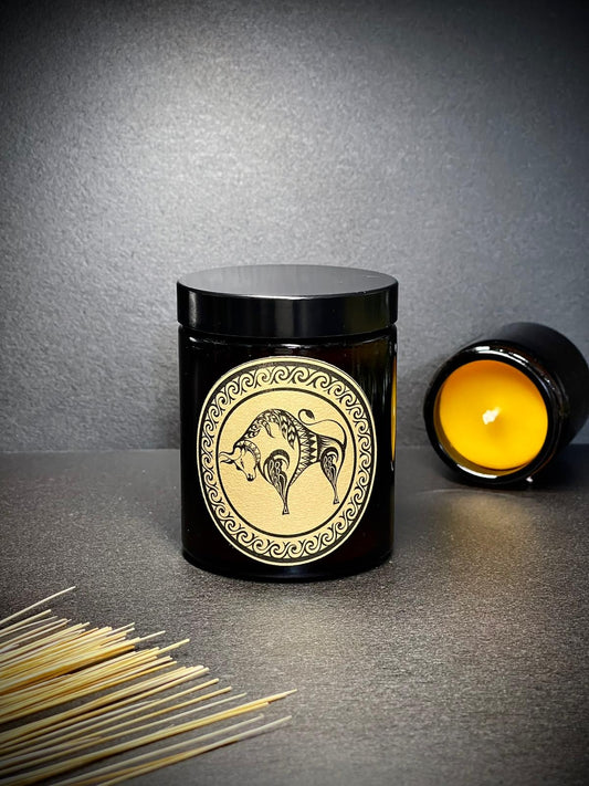 Świeca z wosku pszczelego 180 ml ZNAKI ZODIAKU w szkle