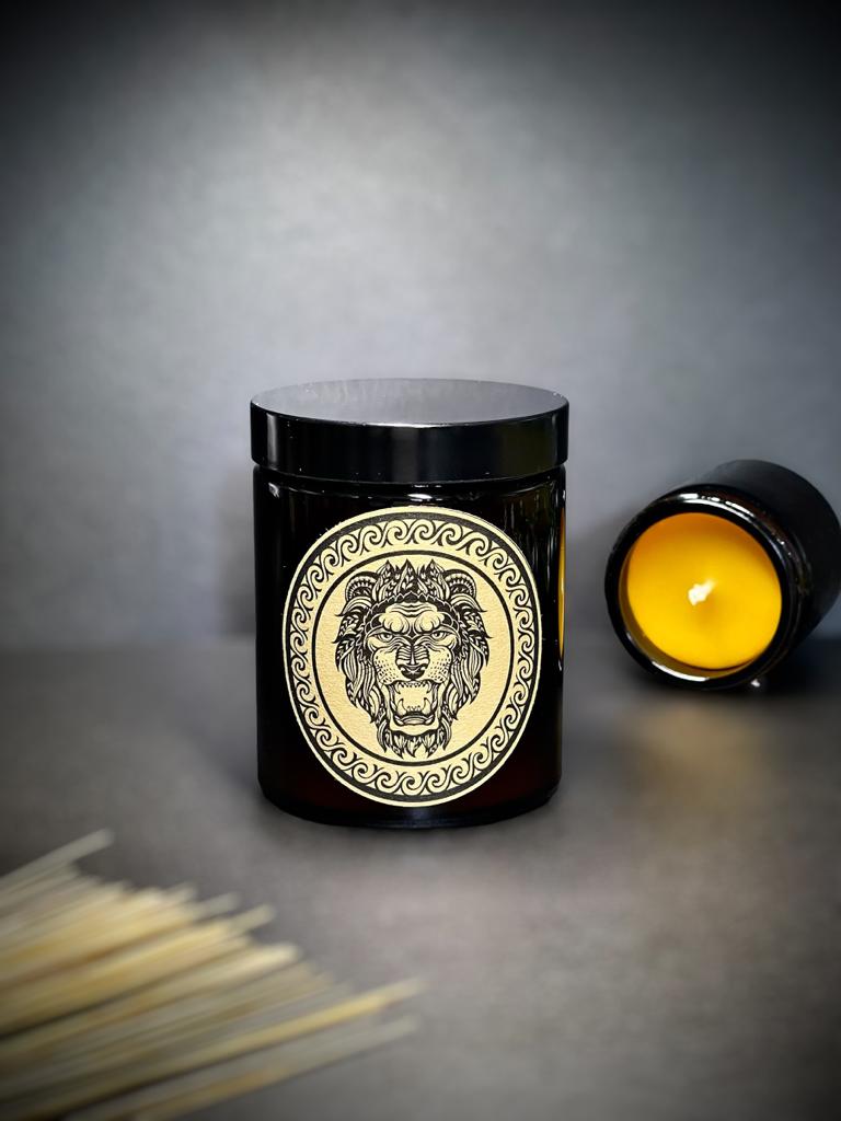 Świeca z wosku pszczelego 180 ml ZNAKI ZODIAKU w szkle Lew