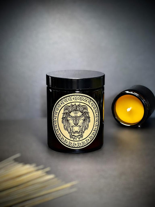 Świeca z wosku pszczelego 180 ml ZNAKI ZODIAKU w szkle Lew